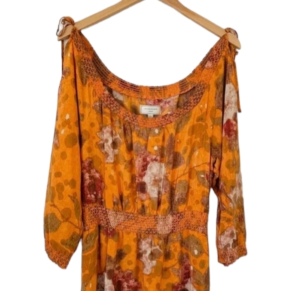 Anthropologie Cara Cara 100% silk orange print midi bohemian peasant dress sz 4 - Picture 6 of 12